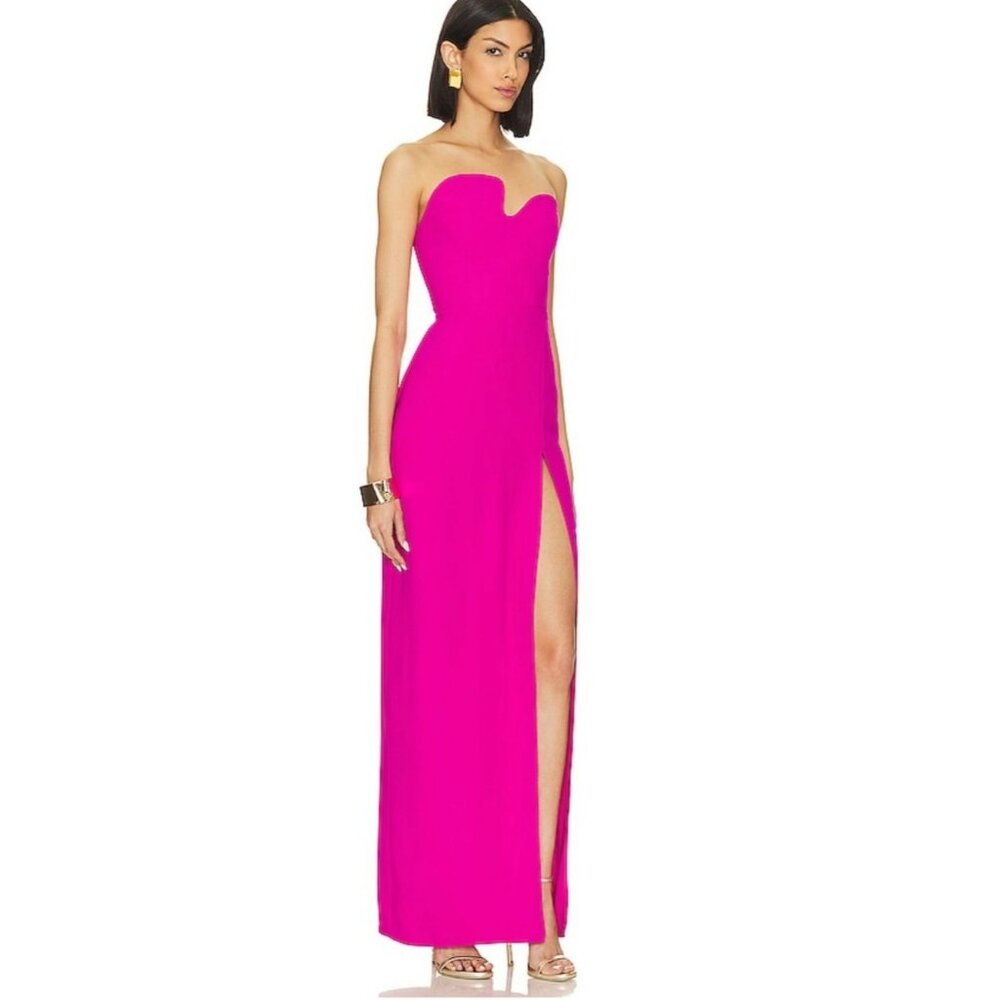 Amanda Uprichard Barbie Hot Pink Strapless Slit Maxi Dress Formal Gown Medium
